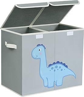 DIMJ Toy Box Storage, Large Storage Box with Lid Foldable Kids Toy Chest with Handle Cartoon Toy Organiser Divider Fabric Basket Bins for Boys, Girls, Clothes, Blankets, Nursery, Home Storage (Grey)