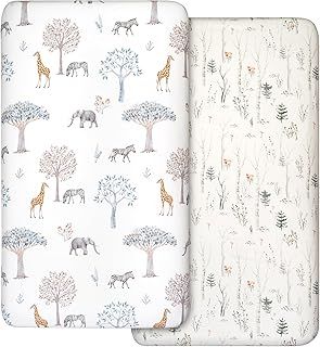 2 Pack Cot Sheets 100% Microfiber- Breathable, 120 x 60cm Cozy and Lightweight Cot Fitted Sheets, Oeko-tex100, Fits All Bassinet Mattress Shapes, Hourglass, Crib Sheets for Oval (Tree)
