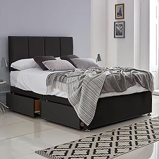ComfoRest - Contemporary 4FT Small Double Divan Bed with 2 Drawers | Durable Frame for Compact Rooms | Versatile Design for Comfortable Spaces (Black Plush)