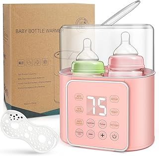 9-in-1 Baby Bottle Warmer, Multifunctional Milk Bottle Warmer Fast Baby Food Heating & Defrost, Milk Warmer Baby Double Bottle Sterilizer with LCD Display,Timer and 12 Hour Appointment (Pink)
