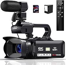 Delmodes Video Camera 6K 64MP 18X Digital Zoom IR Night Vision Camcorder 4.0 Inch Touch Screen Vlogging Camera, HD WiFi Camcorder with 4500mAh Battery, 64GB SD Card, Stabilizer and Remote Control