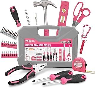 Hi-Spec 38pc Pink Home DIY Repair Tool Kit Set. Women Ladies Starter Basic Hand Tools in a Portable Toolbox Case for Household and Office