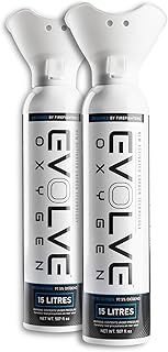 EVOLVE 15-Litre Pure Oxygen Canister with Breathing Cup | Portable Oxygen Can | Ideal for Home Use and Outdoor Activities | Designed by Firefighters | Made in Britain | Pack of 2