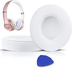 SoloWIT Earpads Cushions Replacement for Beats Solo 2 & Solo 3 Wireless On-Ear Headphones, Ear Pads with Soft Protein Leather, Added Thickness - (White)