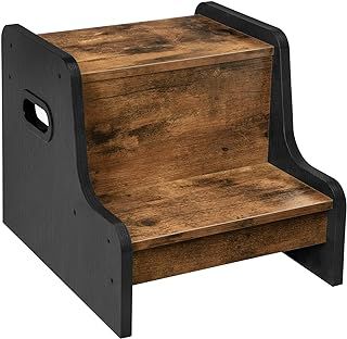HOOBRO Step Stool for Kids, Two Step Toddler's Stool, Wooden Step Stool with Non-Slip Pads, Safe and Sturdy, Easy to Move, for Sink, Kitchen, Bathroom, Bedroom, Rustic Brown and Black EBF01JD01G1