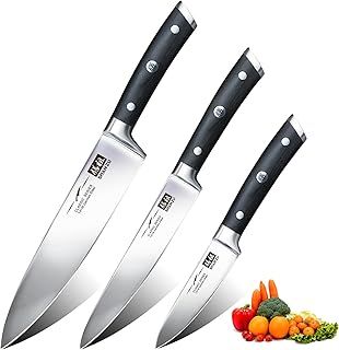 SHAN ZU Knife Set, Kitchen Knife Sets 3pcs with German Stainless Steel Professional Japanese Knife Set, Ultra Sharp Chef Knife Set Including Chef's Knife 20cm Kitchen Knife 15cm Paring Knife 9.5cm