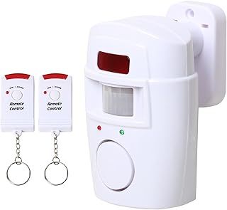 TRIXES Garden Shed Wireless Motion Sensing Alarm, White, Battery Powered, 105° Scanning Range, 105dB, 2 x Remote Controls