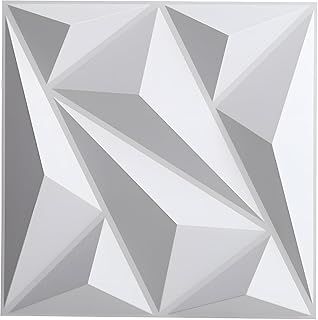Warmiehomy 3D Wall Panels Wall Panelling 12 Pcs Decorative Diamond 19.7'x19.7' Wall Tiles White Wall Panels for Living Room, Bedroom, Bathroom, Interior Home Wall Decor(50cm*50cm)