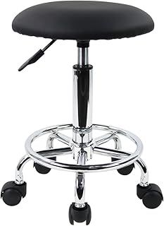 Swivel Rolling Stool Height Adjustable PU Leather Cushion Salon Vanity Massage Office Stool Chair Small (Black)