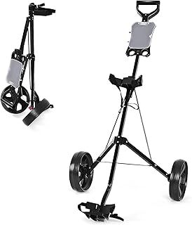 COSTWAY Folding Golf Push Pull Cart, Lightweight 2 Wheels Golfs Bag Trolley with Convenient Handle, Scoreboard Holder and Foot Brake