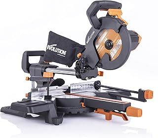Evolution Power Tools R210SMS-300+ Sliding Mitre Saw with Multi-Material Cutting, 45 Degree Bevel, 50 Degree Mitre, 300 mm Slide, Blade Included Cuts Wood Plastic Metal & More (1500 W, 230 V, 210 mm)