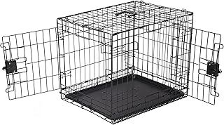 Amazon Basics Medium Metal Dog Crate/Cage with Tray, Durable and Foldable Dog Cage with Double Door, Black, Medium 76cm (30")