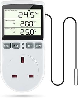 Digital Temperature Controller,LCD Screen Heating Cooling Temperature Switch,Thermostat UK Plug 250V/13A Digital Temperature Controller for Greenhouse Farm Terrarium Reptile