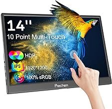 Portable Monitor Touchscreen, HDR, 400cd/m², 14 Inch 1920x1200 Display with HDMI USB C, IPS Screen, 100% sRGB, Kickstand & Built-in Speakers, External Monitor for Laptop PC Phone Mac Xbox