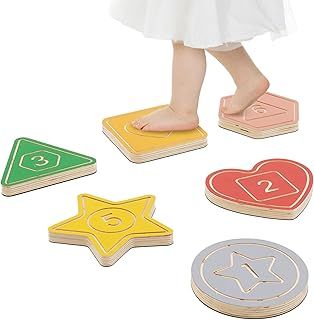 Wooden Sensory Stepping Playset for Kids, Montessori Balance Board, Promote Toddler Coordination and Motor Skills