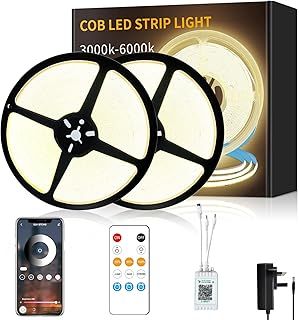 COB LED Strip Lights 3000K 30M 24V Dimmable Warm White LED Strip Kit, with Remote and app Control and UKCA Power Supply LED Tape Lights for DIY Home Decoration