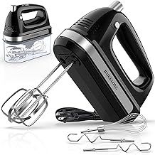 Hand Electric Mixer, 300W Ultra Power Food Kitchen Mixer with 5 Self-Control Speeds + Turbo Boost, 5 Stainless Steel Attachments Handheld Blender for Baking, BLACK