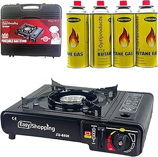 Portable Camping Gas Cooker Stove Single Burner With 4 Canaister BBQ Caravan Outdoor Party Stove comes with Carry Case