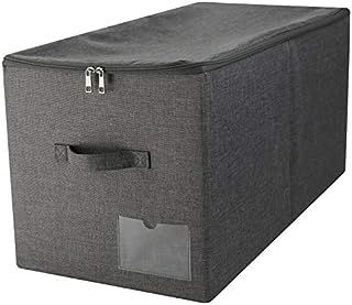Amonsen 60L Extra Large Size Folding Storage Boxes, 3-Side Zip Lid & 2 Handles, Label Pocket, Good for Store Blankets Duvets Down Jackets, Beddings, Black Gray