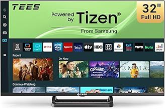 Tees 32 inch FHD Smart TV, Tizen OS 1080P Television, Full HD Central Stand with Netflix Disney+ Gaming Hub Dolby Audio, Small Center Foot for Bedroom or Kitchen, Made in the UK