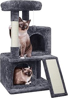 Yaheetech 91cm Cat Tree Cat Tower with Double Condo Scratching Post Dangling Ball for Kittens, Dark Grey