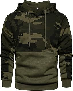 AOTORR Mens Hoodies Pullover Camo Hooded Sweatshirt Patchwork Top Long Sleeve Hoody Casual Tops with Pockets