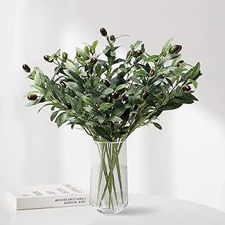 LOMOHOO Artificial Olive Branch 6 Pack Fake Olive Branches Stems,Faux Plants Greenery Olive Leaves Fruits Branch Floral Arrangement for Vase Home Garden Decoration
