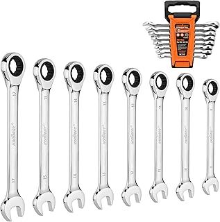 HORUSDY 8-Piece Metric Ratcheting Wrench Set | Ratchet Combination Wrench Set with Organizer | 72-Teeth | 8mm - 17mm | Chrome Vanadium Steel