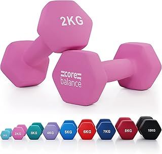 Dumbbell Pair Hex Weight Neoprene Coated Cast Iron Strength Training (2 x 1kg, 2kg, 3kg, 4kg, 5kg, 6kg, 7kg, 8kg, or 10kg)