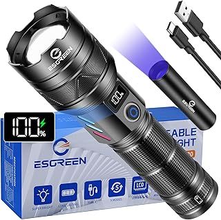 Rechargeable Torches LED Super Bright 500000 Lumens, Powerful USB C LED Torch Light with Mini UV 365nm Touch, High Power Tactical Flashlight, Strong Hand Flash Light for Security Dog Walking Camping