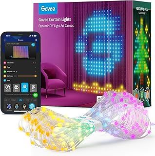 Govee Curtain Lights, 520 RGBIC Smart LED Lighting Outdoor, Dynamic DIY, IP65 Waterproof, Colour Changing Curtain Lights for Backdrop Bedroom (1.5×2m)
