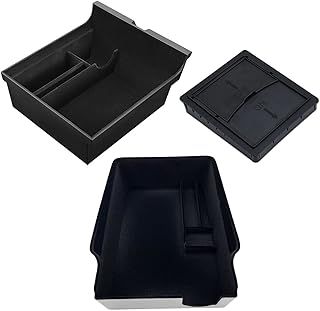 [3 Pack]Center Console Organizer Tray for Tesla Model 3 2021-2023 Model Y 2021-2024,Flocked Console Storage Box Container for Tesla Model 3 Y Accessorie,Armrest Hidden Cubby Drawer for Cash,Glass