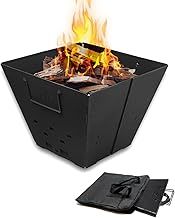 Portable Fire Pit for Camping, Collapsible Outdoor Fire Pit, Outdoor Folding Fire Pit with Carry Bag, Iron Fire Bowl for Picnics, Bonfire, Patio, Backyard and Garden - No Top Grill