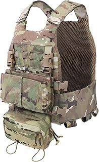 FCS Tactical Vest Plate Carrier Low Profile Airsoft Vest Adjustable MOLLE Plate Carrier Chest Protector for Paintball Game Training Outdoor Hunting CS