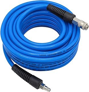 YOTOO PVC Air Compressor Hose 10m Long 6mm ID X 11mm OD 300 PSI with 1/4-Inch Europe Steel Quick Coupler Fittings and Bend Restrictors for Heavy Duty, Lightweight, Flexible at All Weather Use, Blue