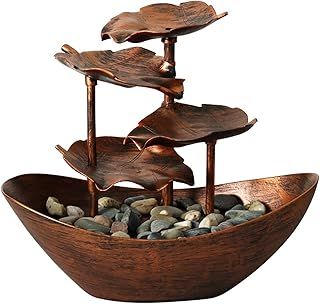4-Tiers Small Waterfall Fountain | Indoor Tabletop Water Feature | USB Desk Fountain Automatic Pump With Power | Tabletop Fountain Indoor With LED Lights | Tabletop Water Fountain