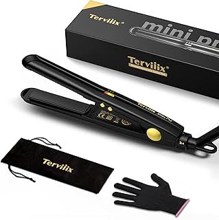 Mini Hair Straightener for Short Hair, Tourmaline Ceramic Compact Small Straighteners, Travel Mini Straighteners with Pouch, Auto Shut Off, Dual Voltage with Adjustable Temp, Black