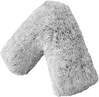 LSC Orthopedic V Pillow Soft & Fluffy Sherpa Teddy HUG & SNUG Fleece Pillows to Support Head, Neck and Back V-Shaped Maternity and Nursing Pillow with Non-Allergenic Pillowcase 70 x 35 cm (Light Grey)