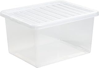 Wham Clear Plastic Storage Box Boxes With Lids Home Office Stackable Nestable, Large Storage Box With Lids 35L - Set of 5 18.9 x 15.16 x 10.04 centimeters