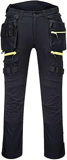 Portwest DX440 Lightweight Detachable Holster Work Trousers Mens Multi Pockets Stretch Safety Workwear Cargo Combat Pants with Free Knee Pads Black, 34