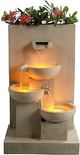 Teamson Home 74 cm 3-Tier Cascading Outdoor Water Fountain with Planter, LED Lights for Outdoor Living Spaces, Natural
