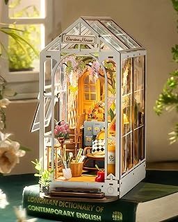 Rolife Book Nook Kits for Adults DIY Miniature Kit with LED Light for Desk Library Bookshelf Decoration 3D Wooden Puzzle Greenhouse Booknook Model Kits for Adults to Build Gifts for Women