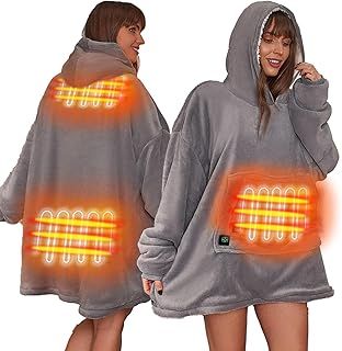 Sienna Heated Oversized Blanket Hoodie Womens Ultra Soft Sherpa Fleece Throw Snuggle Fluffy Wearable Hooded Sweatshirt, Charcoal Grey