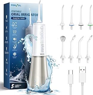 Water Flossers for Teeth Cordless, Professional Oral Irrigator Type-C Rechargeable Electric Tooth Flosser with 8 Jet Tips & 5 Modes, 300ML Water Tank, IPX7 Waterproof for Travel Home Portable Use