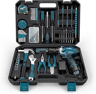 Sundpey Home Tool Kit 206-PCs - Household Tool Set with 12V Cordless Drill Portable Starter Power Tool Combo Kits - Basic General Homeowner Tool Box for Men & Women for Yard & Office & House Repair