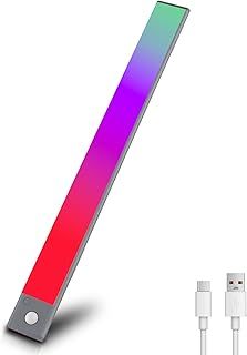 REYLAX Wireless RGBW LED Light Bar 40CM Colourful Motion Sensor Light with White Light Dimmable Rechargeable Under Counter Light Ambient Rainbow Light Strip for Home Decor Computer Gaming Room