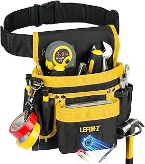 Tool Belt,Magnetic Tool Pouch,14-Pockets Tool Belts for Men,Detachable Adjustable Tool Pouch Belt for Electrician,Carpenter,Construction,Work Apron,Utility Belt,Black-Yellow