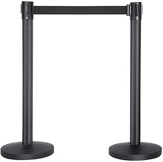 Yaheetech Retractable Crowd Control Barriers Queue Barrier Rope Barriers Belt Stanchion Safety Barriers Security Pole Posts Stands Stainless Steel 2m Belt Black