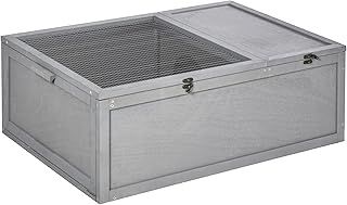 PawHut 94 cm Wooden Tortoise House Turtle Habitat Small Reptile Cage Enclosure with Two Room Grey