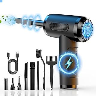 Compressed Air Duster Cleaner, 3-Speed Cordless 50000 RPM Electric Air Duster Rechargable with 8 Switchable Nozzles,Compressed Air Duster with LED Light for PC Laptop Computers Keyboard